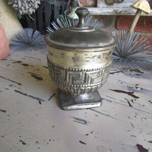 Vintage Paradigm Pewter Greek Key Canister Stash Jar Holder